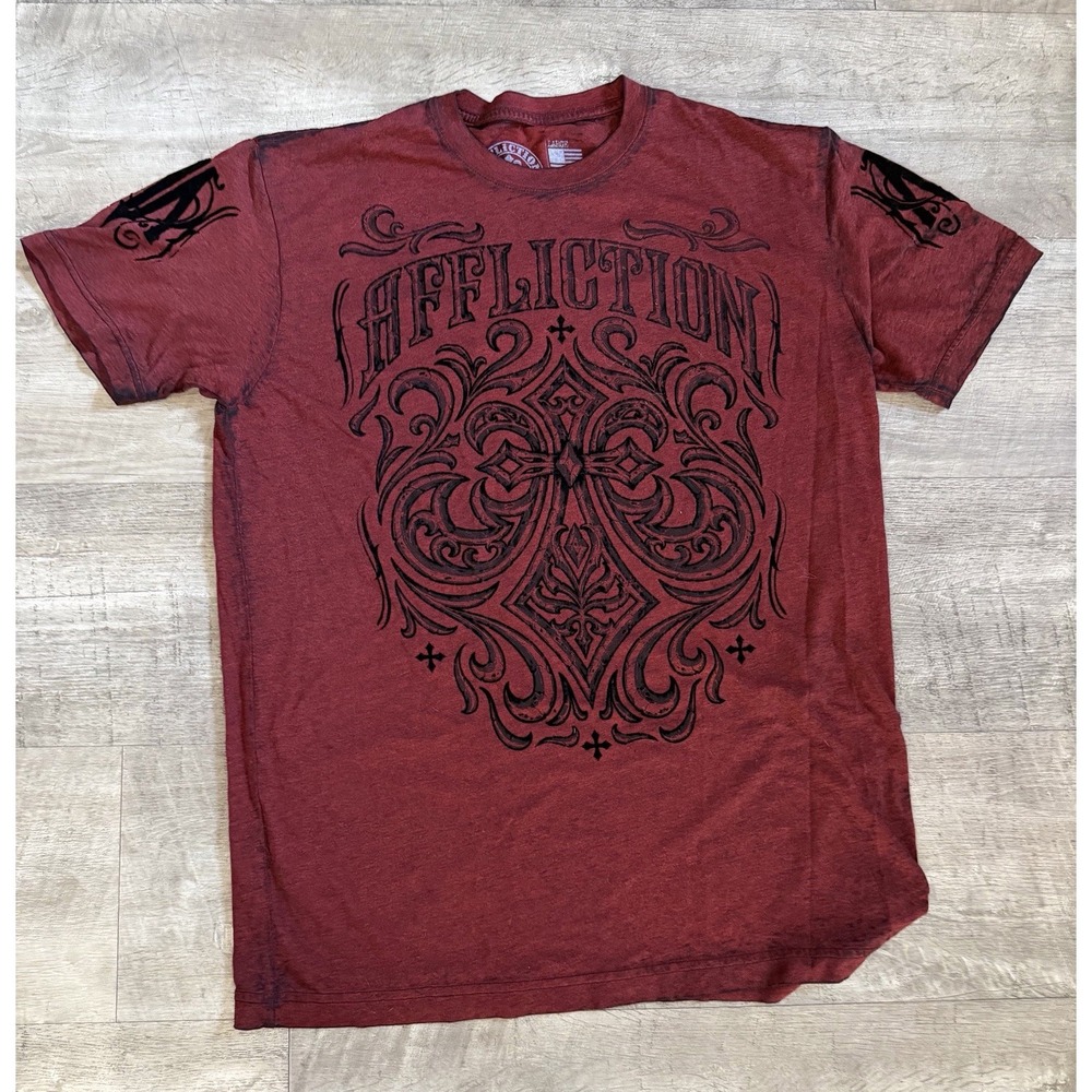 Affliction Forgotten Live Fast Tee Men's Shirt Large Short Sleeve Red Black